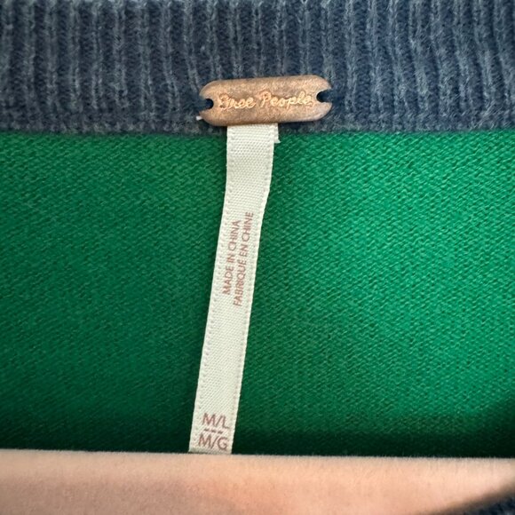 Free People Green and Navy Striped Sweatshirt - Picture 2 of 3